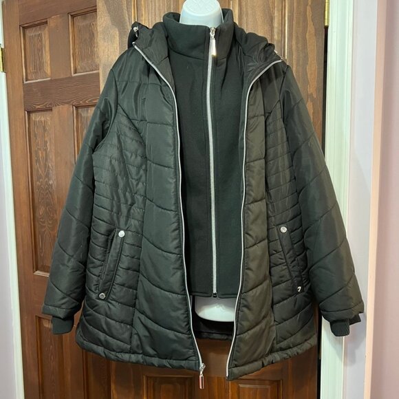 Plus Size 1X Black Puffer Long Winter Jacket Warm Water Resistant polyester y2k - Picture 2 of 7